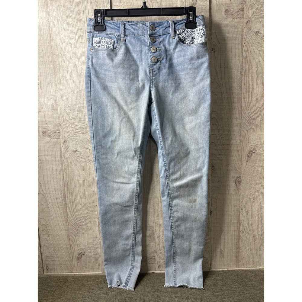 Girls Skinny Jeans Bundle Wonder Nation Size 12 Light Wash Lace Detail 2 Pairs - Picture 6 of 12